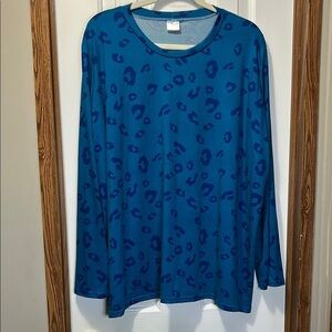 Essentials Blue Leopard Print Long Sleeve Tee